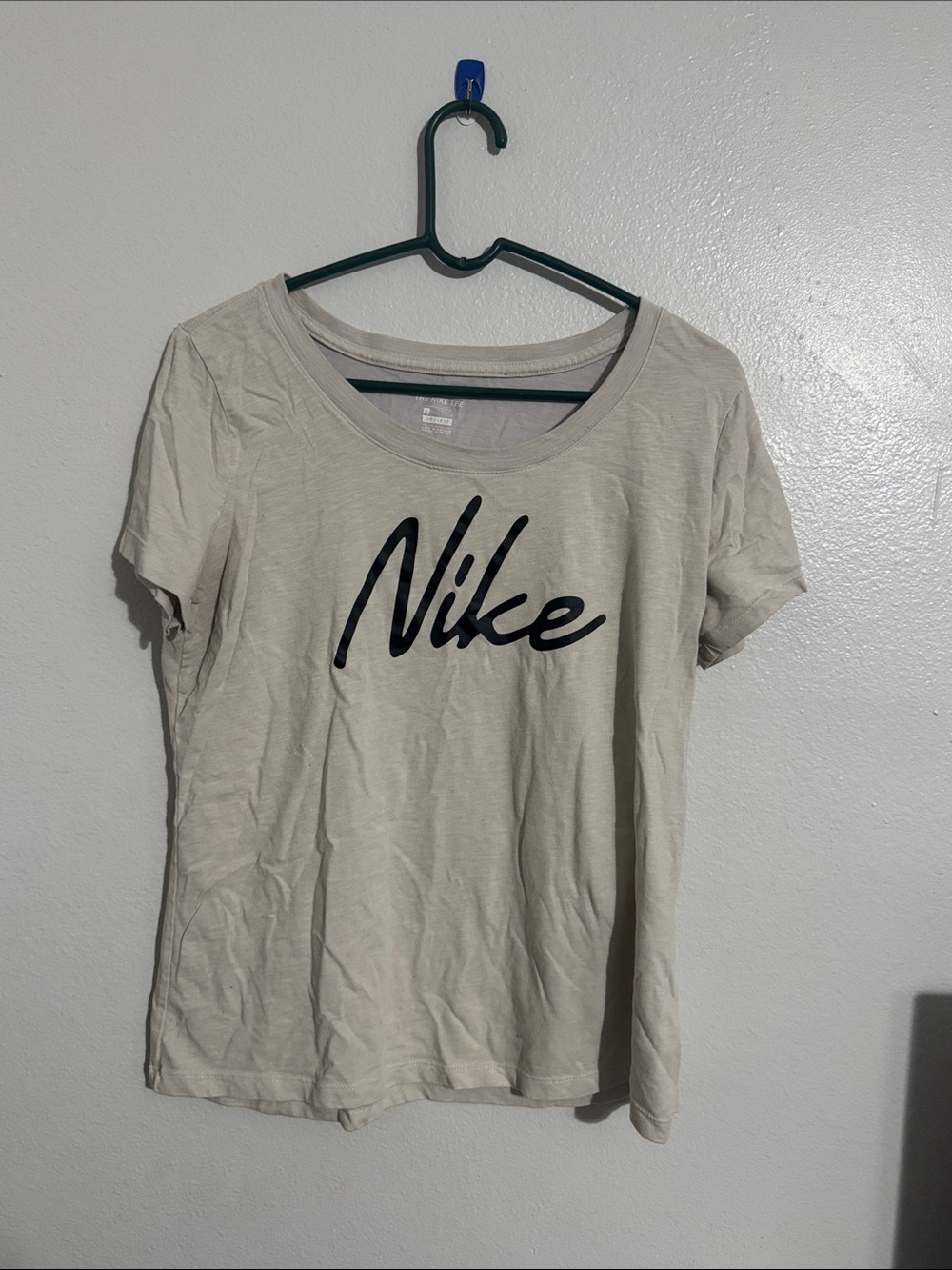 Nike Women's Cream Short Sleeve Tee with Black Script Logo